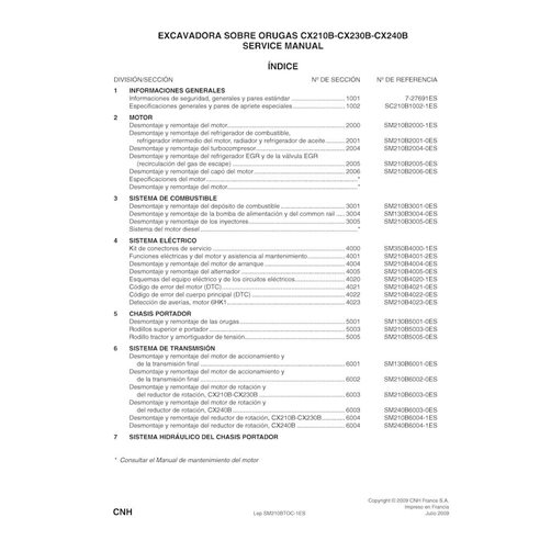 Manual de servicio en formato pdf de la excavadora Case 210B, 230B, 240B ES