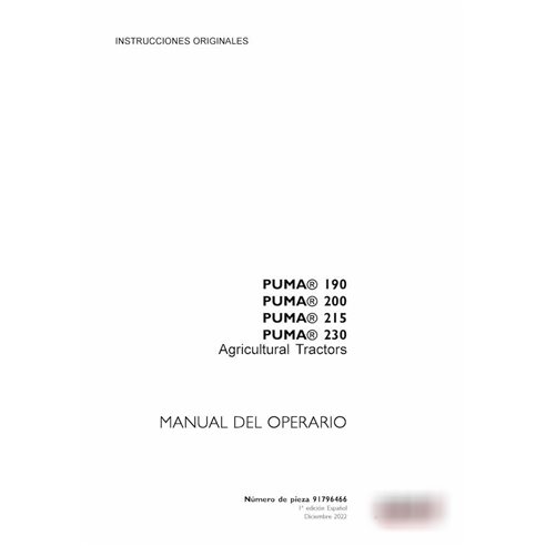 Manual do operador do trator Case Puma 190, 200, 215, 230 ES