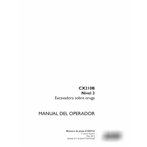 Manual do operador da escavadeira Case CX210B Tier 3 em PDF ES