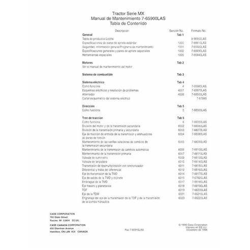 Manual de serviço do trator Case MX100, MX110, MX120, MX135 ES