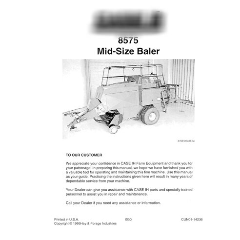 Manual do operador da enfardadeira Case 8575 SN anterior a CFH013700 em PDF