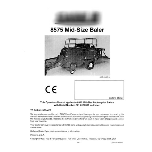 Case 8575 SN after CFH013700  baler pdf operator's manual 