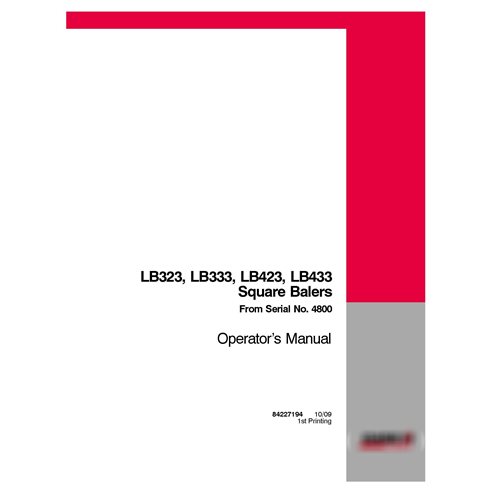 Manual del operador en PDF de las empacadoras Case LB323, LB333, LB423 y LB433 SN del modelo 4800