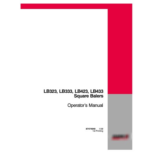 Manuel d'utilisation PDF de la presse à balles Case LB323, LB333, LB423, LB433 (numéro de série antérieur à 4800)
