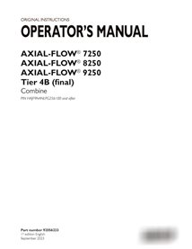 Case Axial Flow 7250, 8250, 9250 PIN HAJF9N4NLPG256100- combine pdf operator's manual  (92056233)