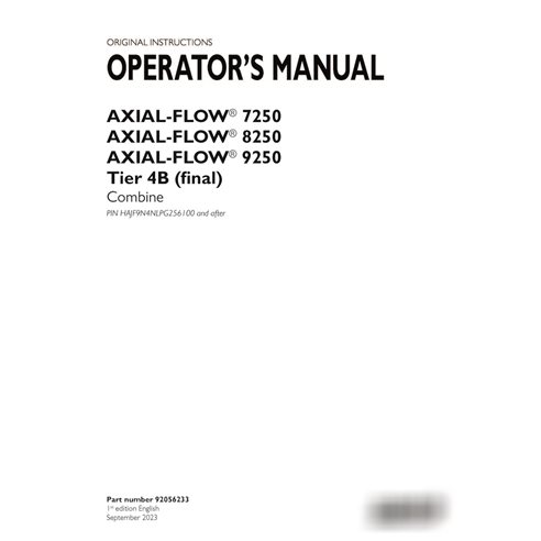 Case Axial Flow 7250, 8250, 9250 PIN HAJF9N4NLPG256100 - manual do operador em PDF (92056233)