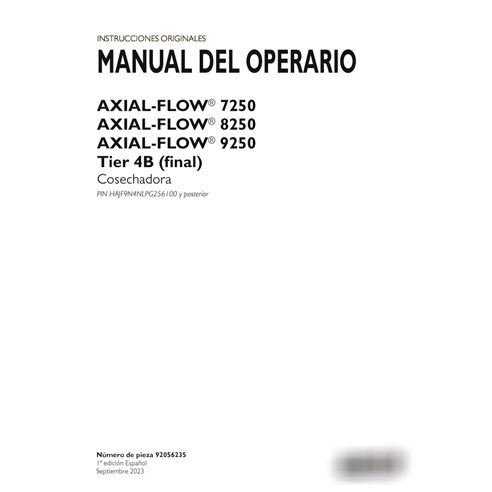 Case Axial Flow 7250, 8250, 9250 PIN HAJF9N4NLPG256100 - manual do operador em PDF ES (92056235)