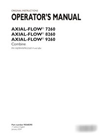 Case Axial Flow 7260, 8260, 9260 PIN HAJF8N4NPRG256014- combine pdf operator's manual  (90368390)