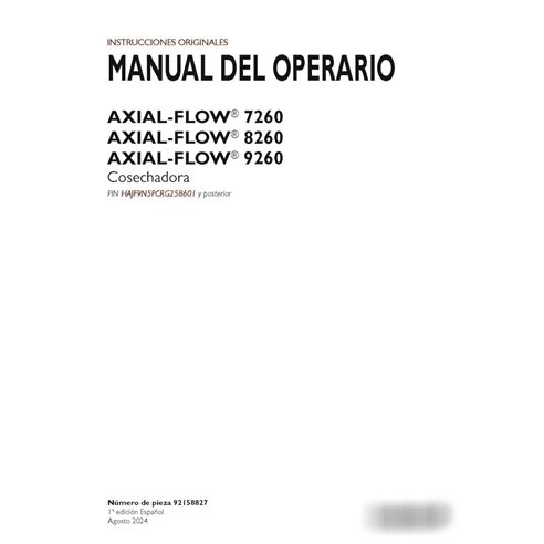 Manuel d'utilisation PDF pour combinés Axial Flow 7260, 8260, 9260 PIN HAJF9N5PCRG258 ES (92158827)