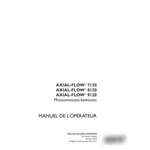 Manual do operador da colheitadeira Case Axial Flow 7120, 8120, 9120 em PDF FR (84358264)