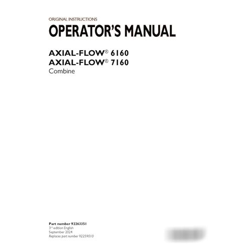 Case Axial Flow 6160, 7160 combine pdf operator's manual  (92263351)