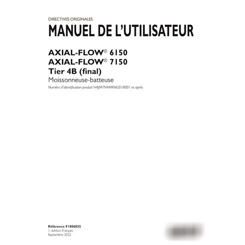 Case Axial Flow 6150, 7150 Tier 4B PIN HAJM7N4MKNG018001- combine pdf operator's manual FR (91806835)