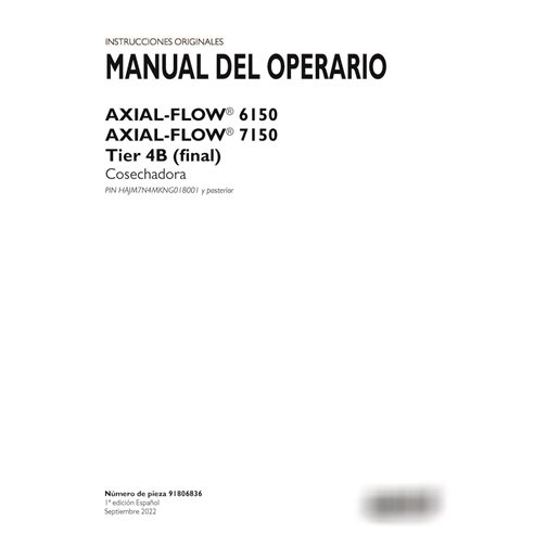 Manuel d'utilisation PDF de la moissonneuse-batteuse Case Axial Flow 6150, 7150 Tier 4B PIN HAJM7N4MKNG018001 ( )