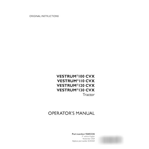 Case Vestrum 100, 110, 120, 130 CVX tractor pdf operator's manual  (92653336)