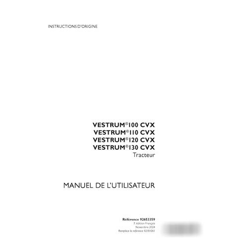 Case Vestrum 100, 110, 120, 130 CVX tractor pdf operator's manual FR (92653359)