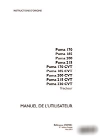 Manual do operador do trator Case Puma 170, 185, 200, 215, 170 CVT, 185 CVT, 200 CVT, 215 CVT, 230 CVT em PDF FR (47457081)