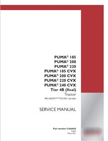 Manuel d'entretien PDF pour tracteurs Case PUMA 185 - 220, 185 CVX - 240 CVX (code PIN HACPU******501) (51666845)