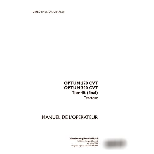 Case Optum 270 CVT, 300 CVT Tier 4B tractor pdf operator's manual FR (48058988)