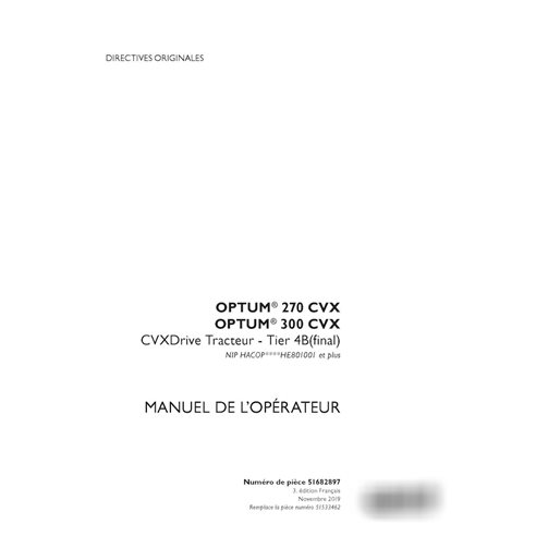 Case Optum 270 CVX, 300 CVX CVXDrive Tier 4B, PIN HACOP******801001 - manual do operador do trator em PDF FR (51682897)