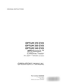 Manual do operador do trator Case Optum 270 CVX, 300 CVX, 340 CVX AFS Connect CVXDrive Tier 4B, PIN DBDPT****PDP50001 (922552)