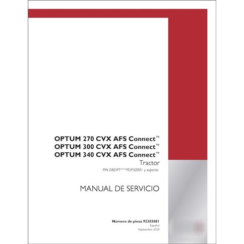 Manuel d'entretien PDF pour tracteur Case Optum 270 CVX, 300 CVX, 340 CVX AFS Connect CVXDrive Tier 4B, code PIN