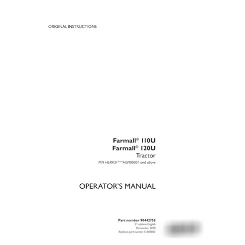 Manual del operador del tractor Case FARMALL 110U, 120U PIN HLRFU1***HLP00001 (PDF) (90442758)