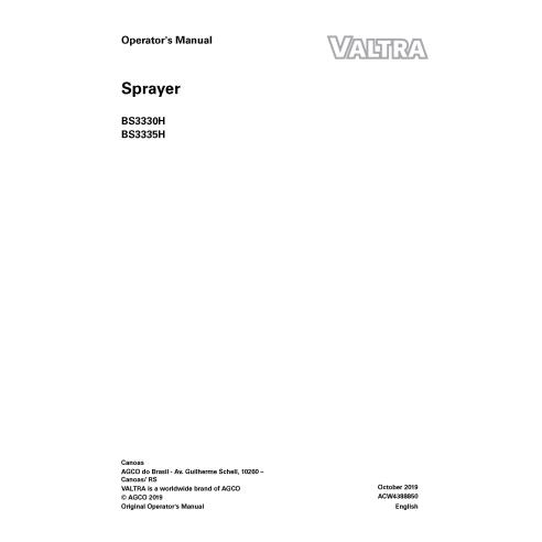 Manuel de l'opérateur PDF du pulvérisateur automoteur Valtra BS3330H, BS3335H - Valtra manuels