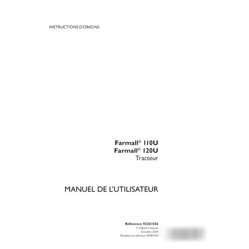 Manuel d'utilisation PDF du tracteur Case FARMALL 110U, 120U FR (92301036)