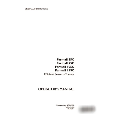 Manual del operador del tractor Case Farmall 85C, 95C, 105C y 115C (PDF, 47604538)