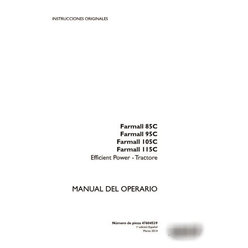 Manual do operador do trator Case Farmall 85C, 95C, 105C, 115C em PDF ES (47604539)