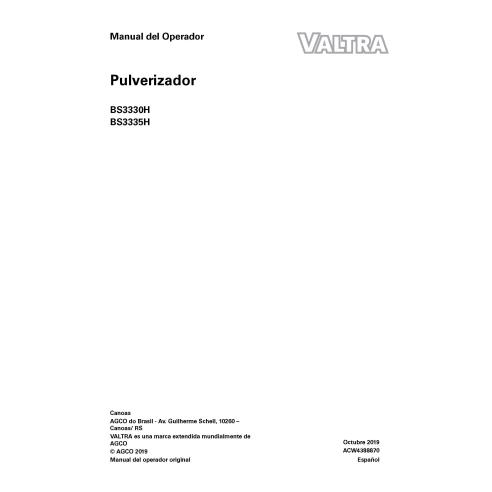 Pulverizador autopropulsado Valtra BS3330H, BS3335H manual del operador en pdf ES - Valtra manuales