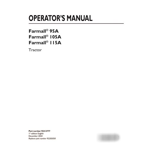 Manuel d'utilisation du tracteur Case FARMALL 95A, 105A, 115A (pdf) (92313777)