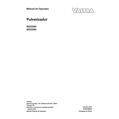 Pulvérisateur automoteur Valtra BS3330H, BS3335H pdf manuel de l'opérateur PT - Valtra manuels