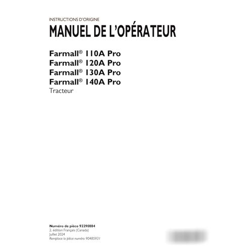 Manual del operador del tractor Case Farmall 110A-140A Pro (PDF) ES (92290884)
