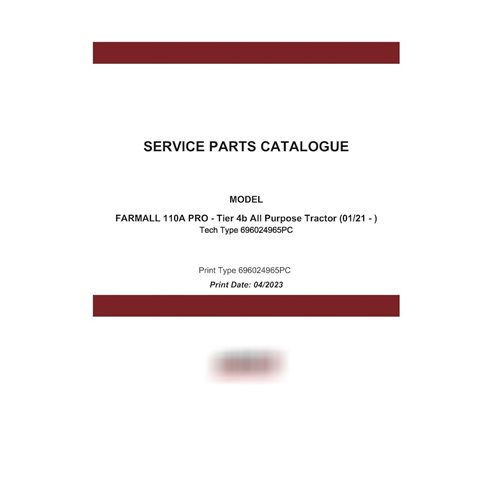 Catálogo de peças em PDF para o trator Case Farmall 110A Pro (696024965PC)