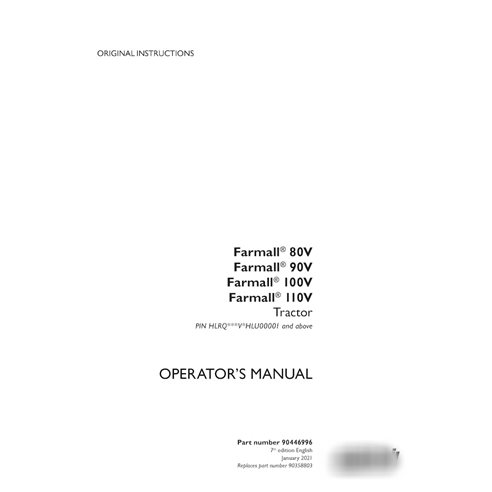 Case Farmall 80V-110V PIN HLRQ***V*HLU00001- tractor pdf operator's manual  (90446996)