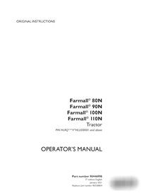 Manual do operador do trator Case Farmall 80N-110N PIN HLRQ***V*HLU00001 - PDF (90446998)