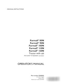 Manual do operador do trator Case Farmall 80N-120N PIN HLRF0**N*MJ400001 em PDF (92658503)