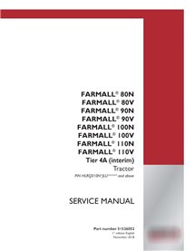 Manual de servicio del tractor Case Farmall 80N-110N, 80V-110V PIN HLRQ010N*JLU***** (PDF) (51526052)