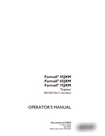 Manual do operador do trator Case 55JXM, 65JXM, 75JXM em PDF (91775870)