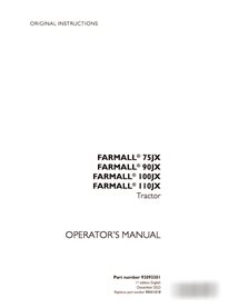 Manual do operador do trator Case FARMALL 75JX, 90JX, 100JX, 110JX em PDF (92093301)