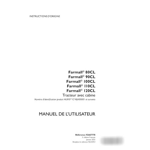 Case Farmall 80CL, 90CLm 100CL, 110CL, 120CL tractor pdf operator's manual FR (92667778)