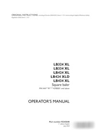 Case LB324XL, LB334XL, LB424XL, LB424XLD, LB434XL baler pdf operator's manual  (92243548)