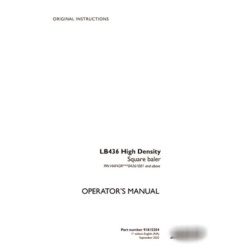 Case LB436 HD baler pdf operator's manual  (91815204)