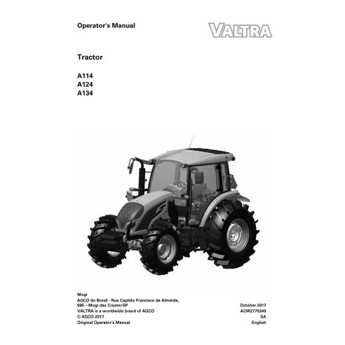 Manual do operador em pdf do trator Valtra A114, A124, A134 - Valtra manuais - VALTRA-ACW2775340