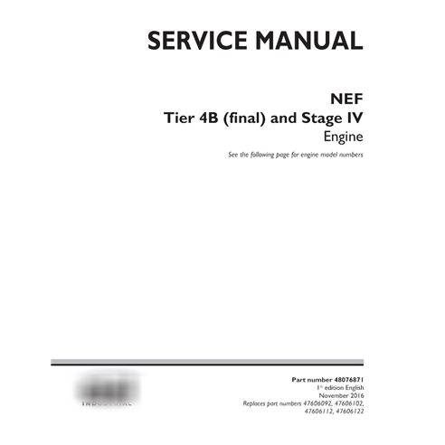 CASE-48076871-SM-EN Manual de serviço em PDF dos motores Case CNH NEF F4DFE, F4HFE série Tier 4B (final) e Stage IV (48076871)