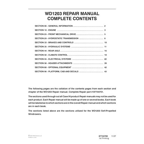 Manual de serviço em PDF da enfardadeira Case WD1203 (87744701)