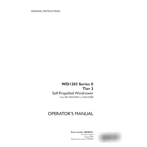 Case WD1203 Series II PIN YDG670501 to YEG675000 windrower pdf operator's manual  (48048551)