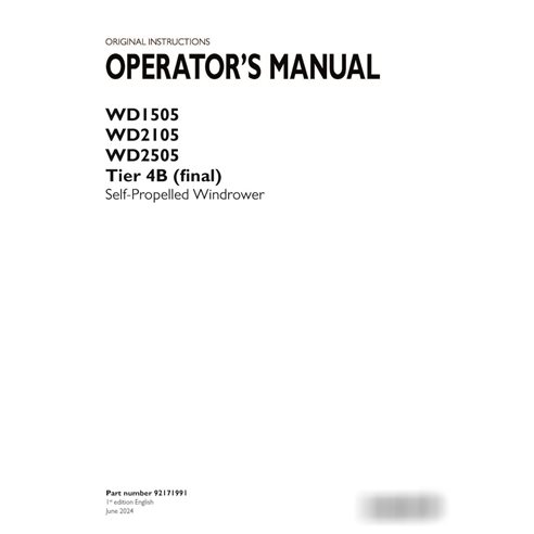Case WD1505, WD2105, WD2505 windrower pdf operator's manual  (92171991)