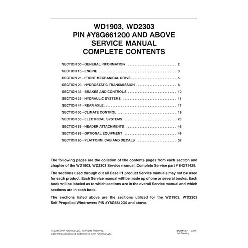 Case WD1903, WD2303 PIN Y8G661200- windrower pdf service manual  (84211429)